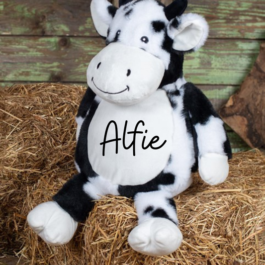 Mumbles Personaliseable Black and White Cow Teddy Bear