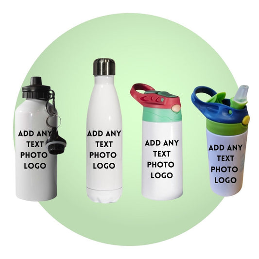 Personalised Reusable Water Bottles - Custom Add Your Own Image / Text / Design / Logo - Choose Style - Eco Friendly