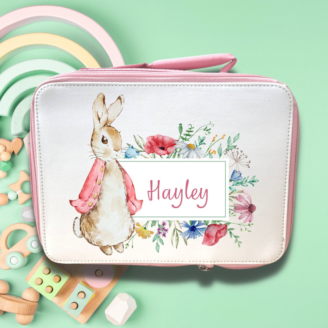 Custom Pink Rabbit Lunchbox Lunchbag Cooler with Zip - School / Work / Child / Adult - Personalise with Name