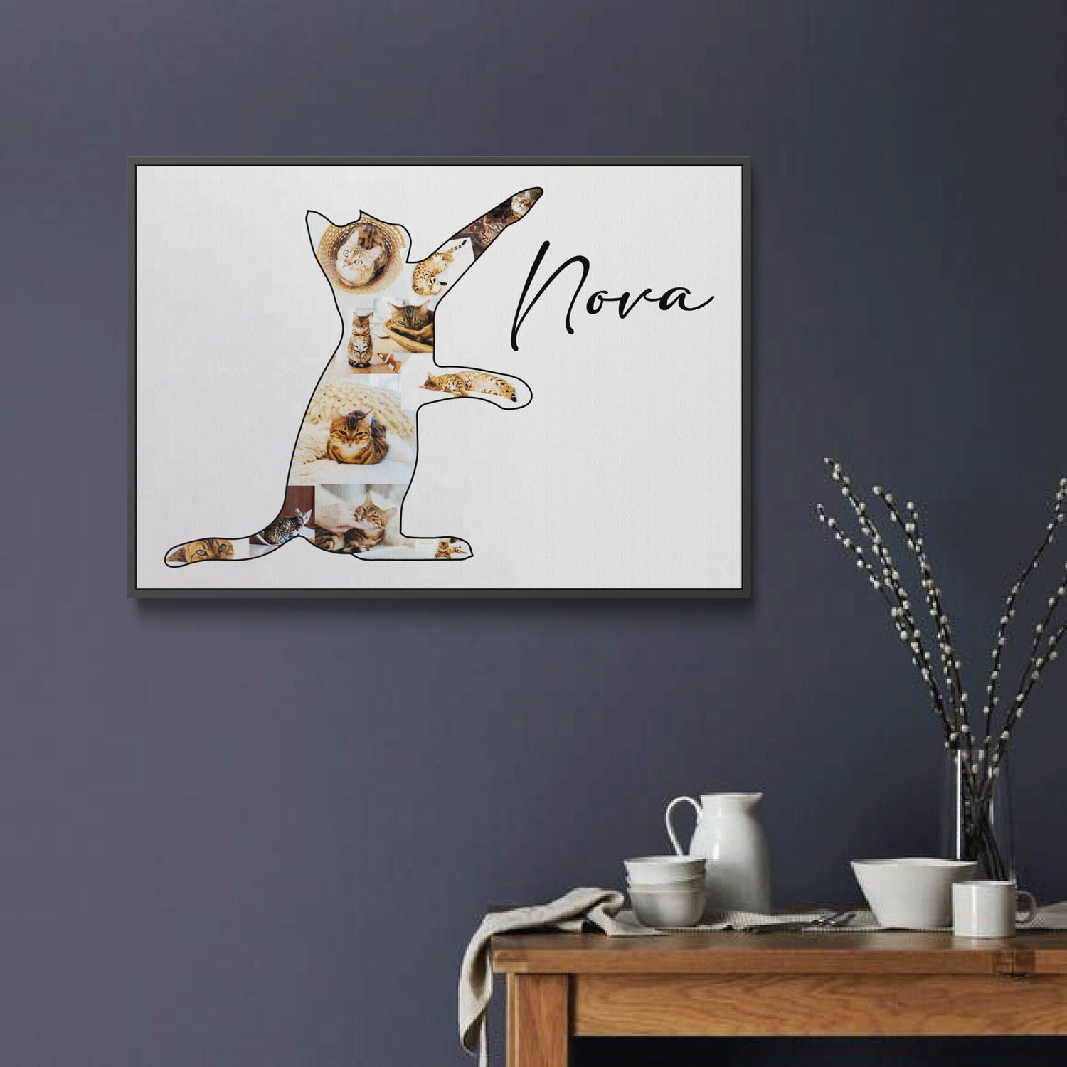Cat Photo Print- Cat shape- With name- Personalised- Custom print- Digital- A4- A3- Framed- Pet Print- Home Decor
