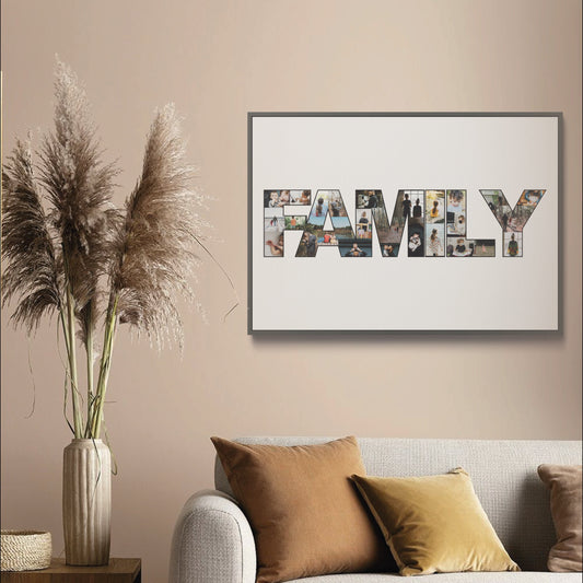 Family Photo Print- "Family" shape- With name- Personalised- Custom print- Digital- A4- A3- Framed- family Print- Home Decor
