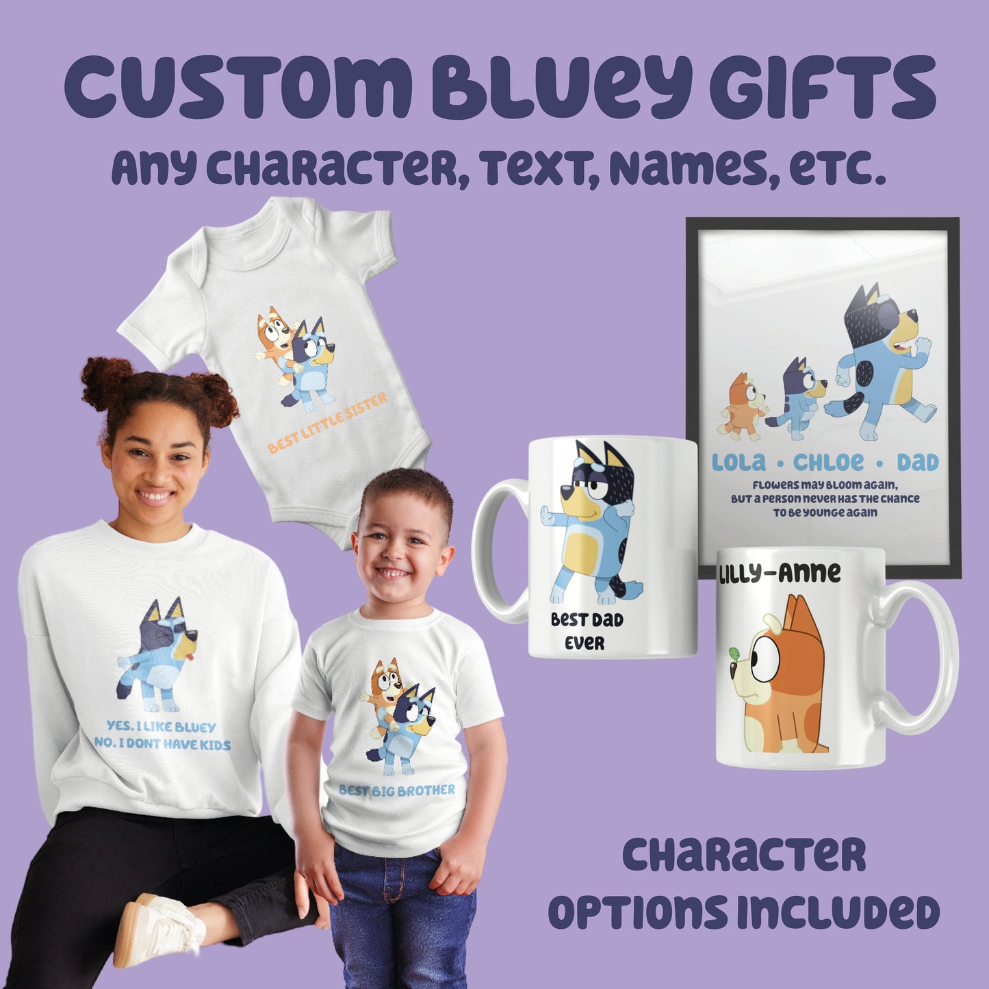 Blue Dog Custom Products- Personalised- Add Name- Any Character- Mug- Waterbottle- Prints- Gift Ideas