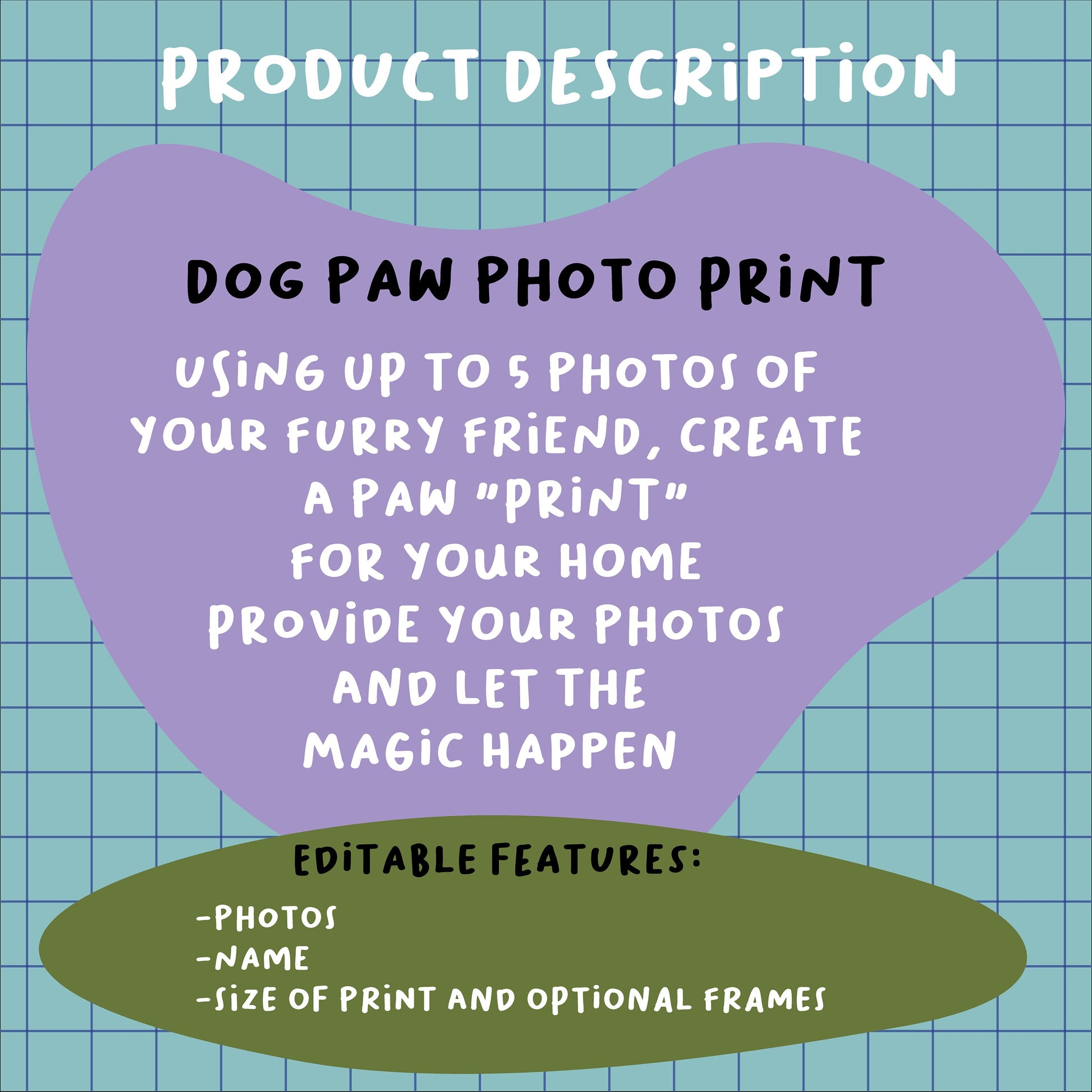 Dog "Paw" Print- pet print- dog photo print- paw photo print - With name- Personalised- Custom print- Digital- A4- A3- Framed- Home Decor