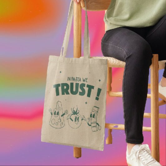 In Pasta We Trust - Retro Aesthetic Tote Bag - Custom Colour - Eco Friendly - Recycled Materials