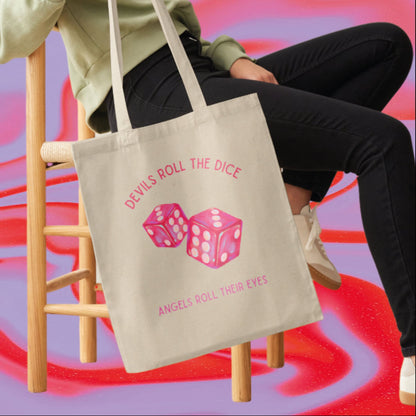 Devils Roll The Dice Angles Roll Their Eyes - Retro Aesthetic Tote Bag - Custom Colour - Eco Friendly - Recycled Materials - Taylor Swift