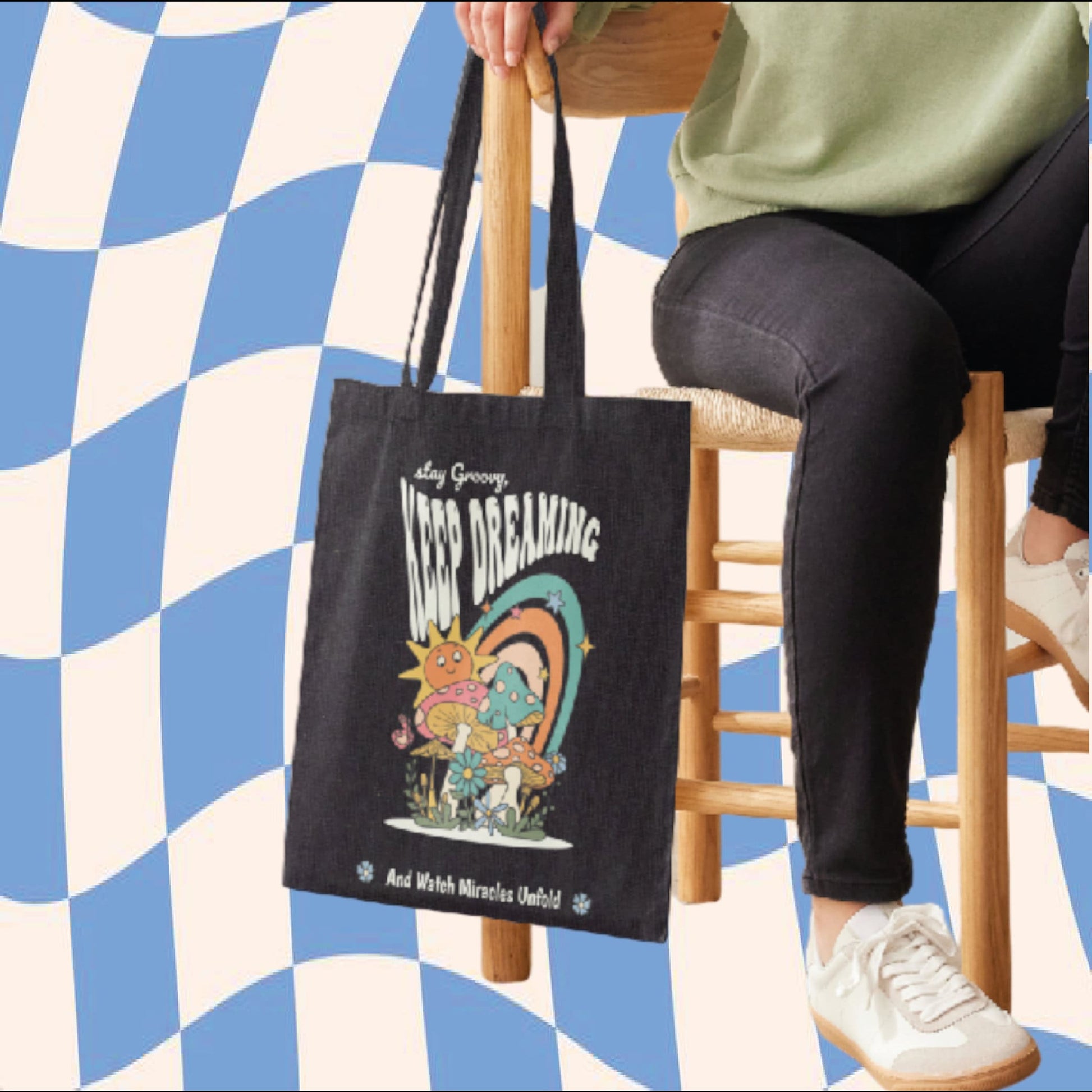 Keep Dreaming - Retro Aesthetic Tote Bag - Custom Colour - Eco Friendly - Recycled Materials