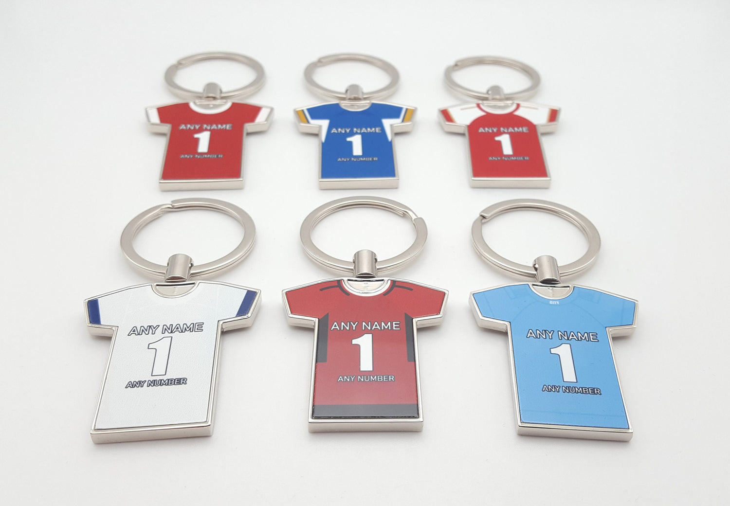 Personalised Any Colour Football Shirt with Any Name and Number Metal Keyring or School Bag tag Gift