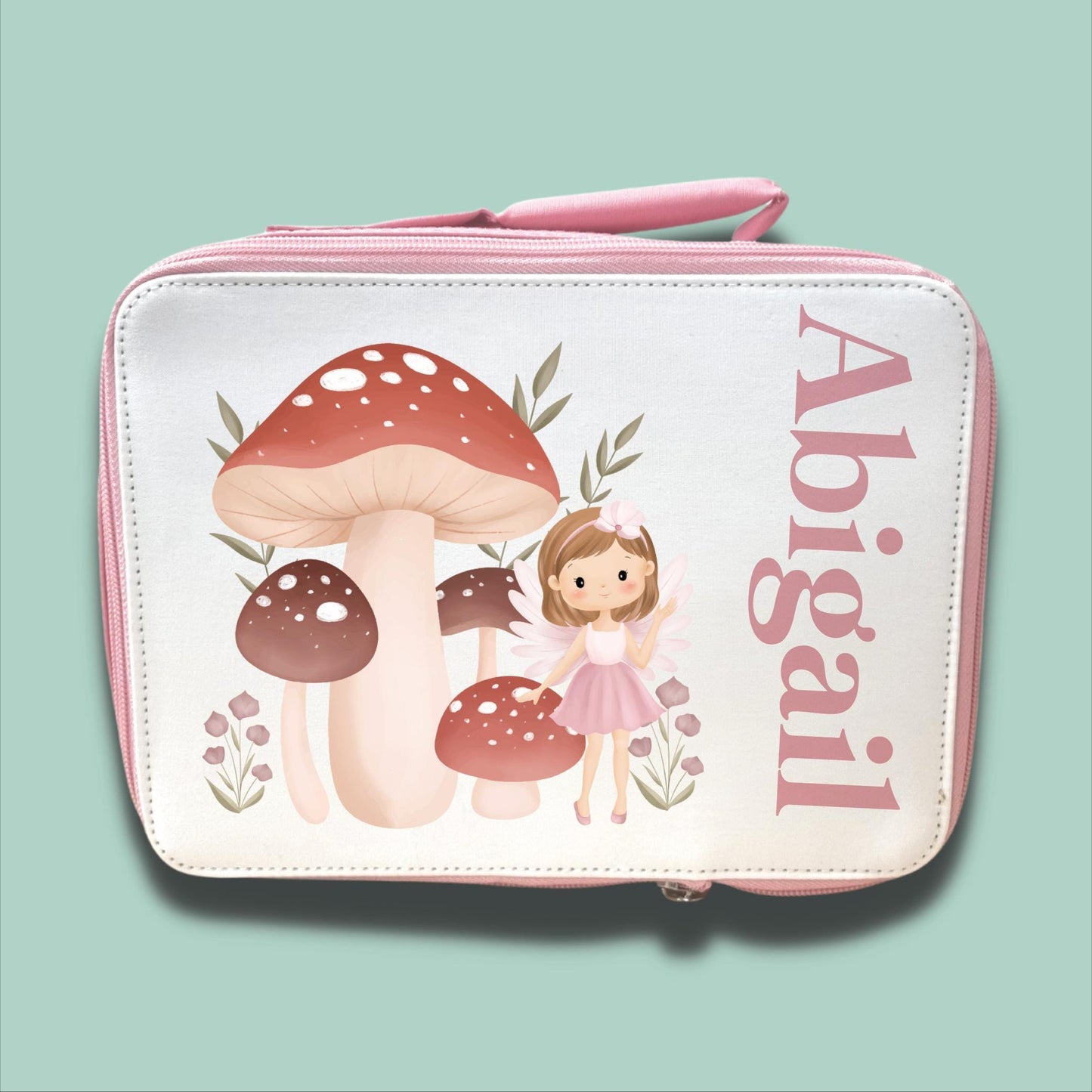 Personalised Children's Lunch Bag | Back to School Lunch Bag | Pink Girls Lunch Bag | Unicorn Mushroom Fairy Lunch Bag