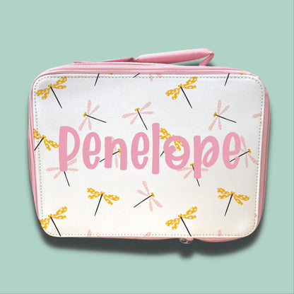 Personalised Children's Lunch Bag | Back to School Lunch Bag | Pink Girls Lunch Bag | Dragonfly Lunch Bag