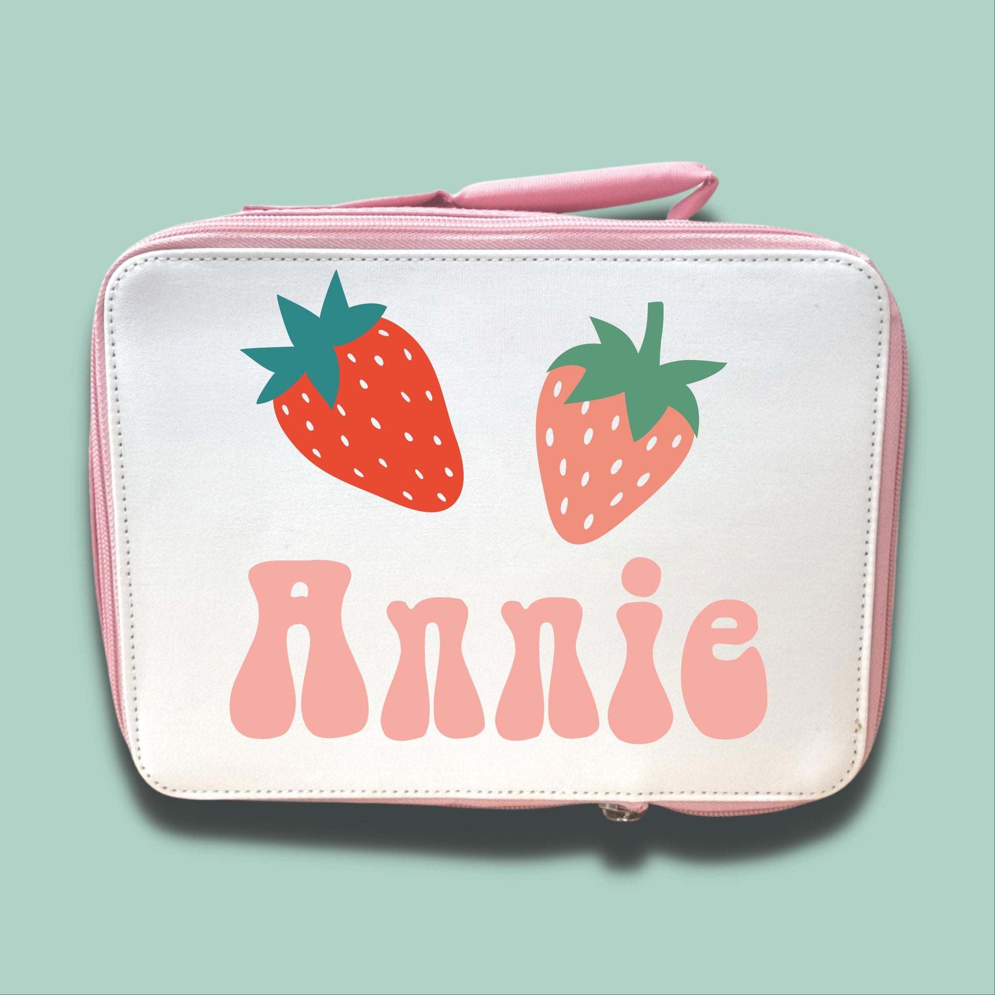 Personalised Children's Lunch Bag | Back to School Lunch Bag | Pink Girls Lunch Bag | Strawberry Lunch Bag