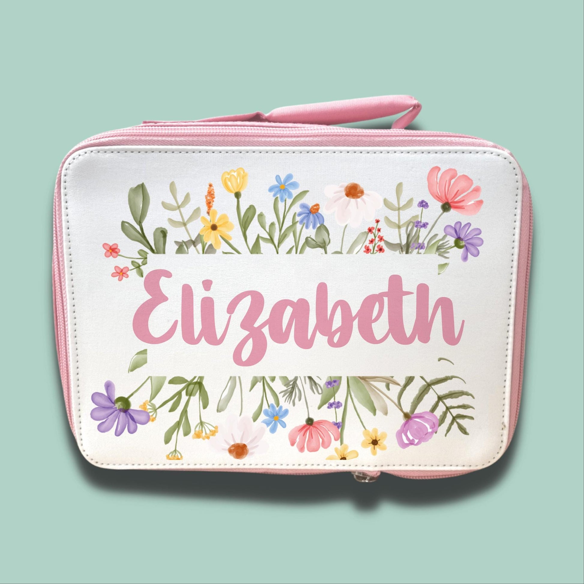 Personalised Children's Lunch Bag | Back to School Lunch Bag | Pink Girls Lunch Bag | Unicorn Flower Frame Lunch Bag