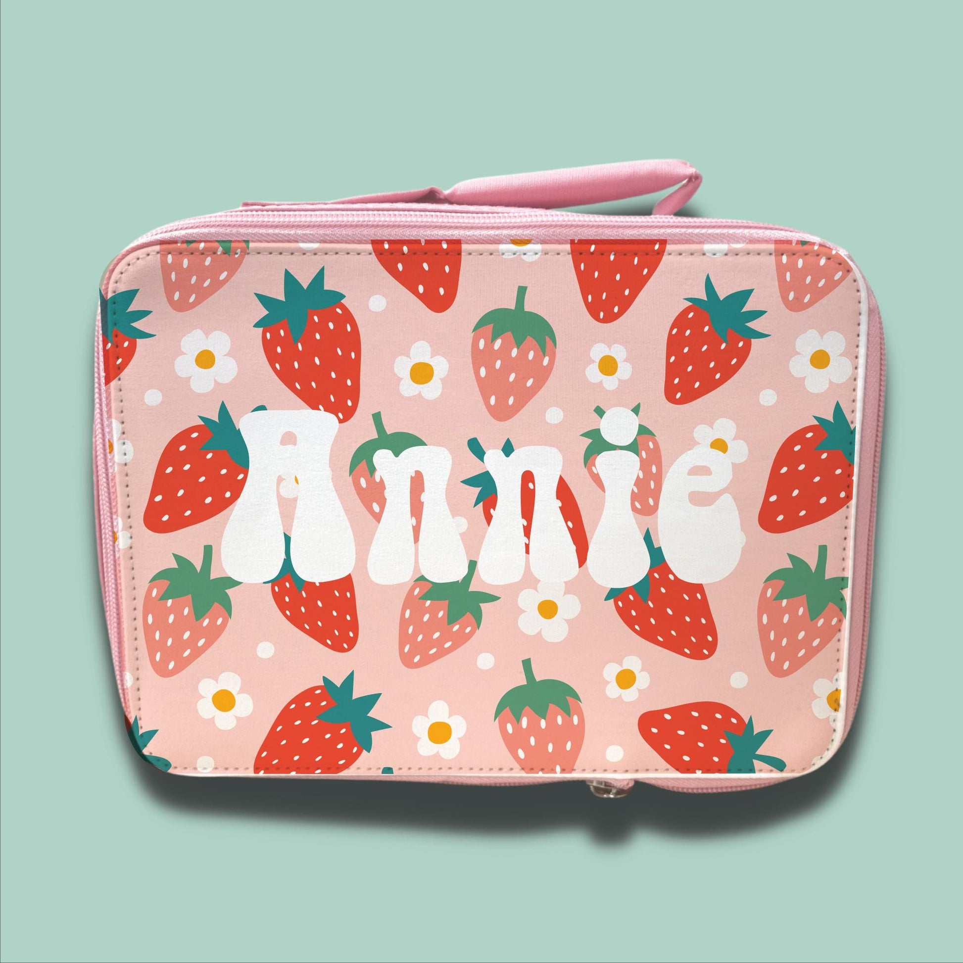 Personalised Children's Lunch Bag | Back to School Lunch Bag | Pink Girls Lunch Bag | Strawberry Pattern Lunch Bag