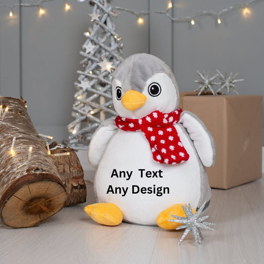 Mumbles Penguin Teddy Bear With Personalised , Customisable fount - Add Any Photo/Design/Text