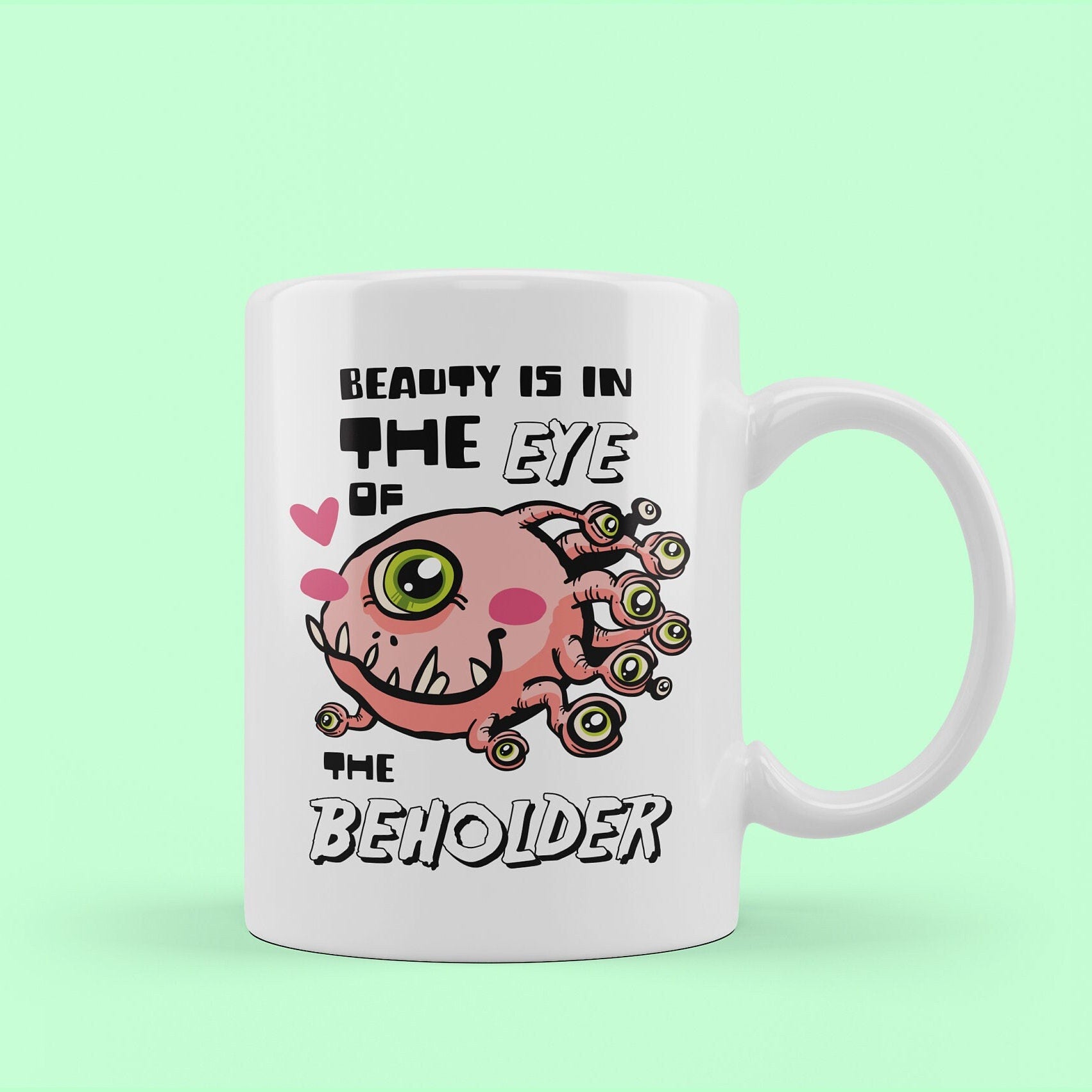 dnd mug, d and d mug, beholdermonster dnd, geeky valentines mug