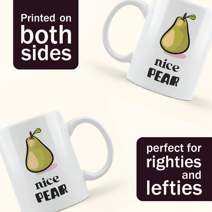 Nice pear mug, nice pair mug, boob joke mug, offensive funny coffee cup, fruit coffee mug